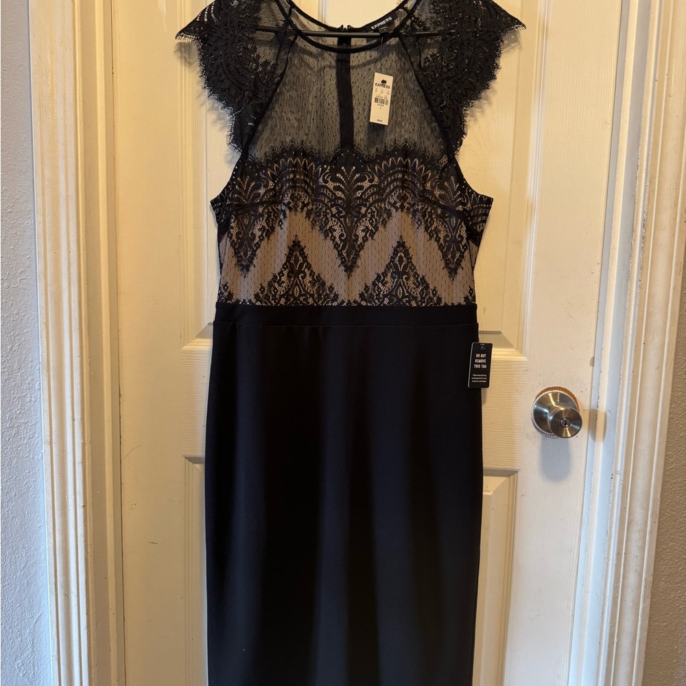 Express Black and Tan Lace Midi Dress